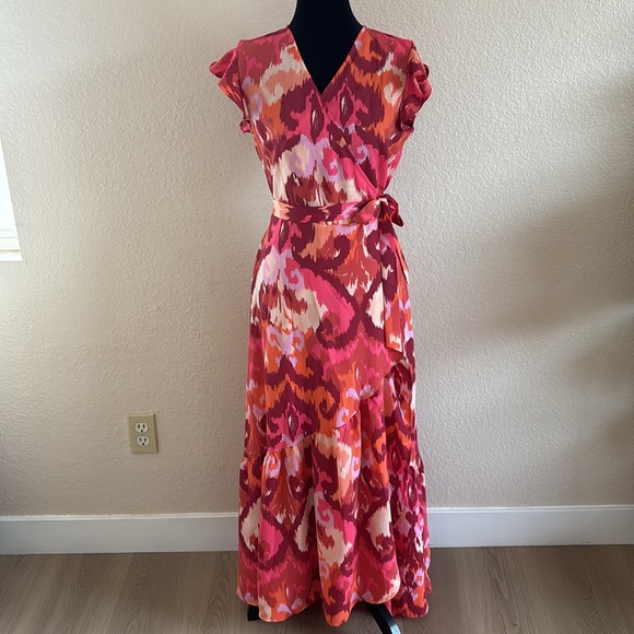Bar III Flutter-Sleeve Wrap Pink Paisley Maxi Dress 0028 - Picture 2 of 9